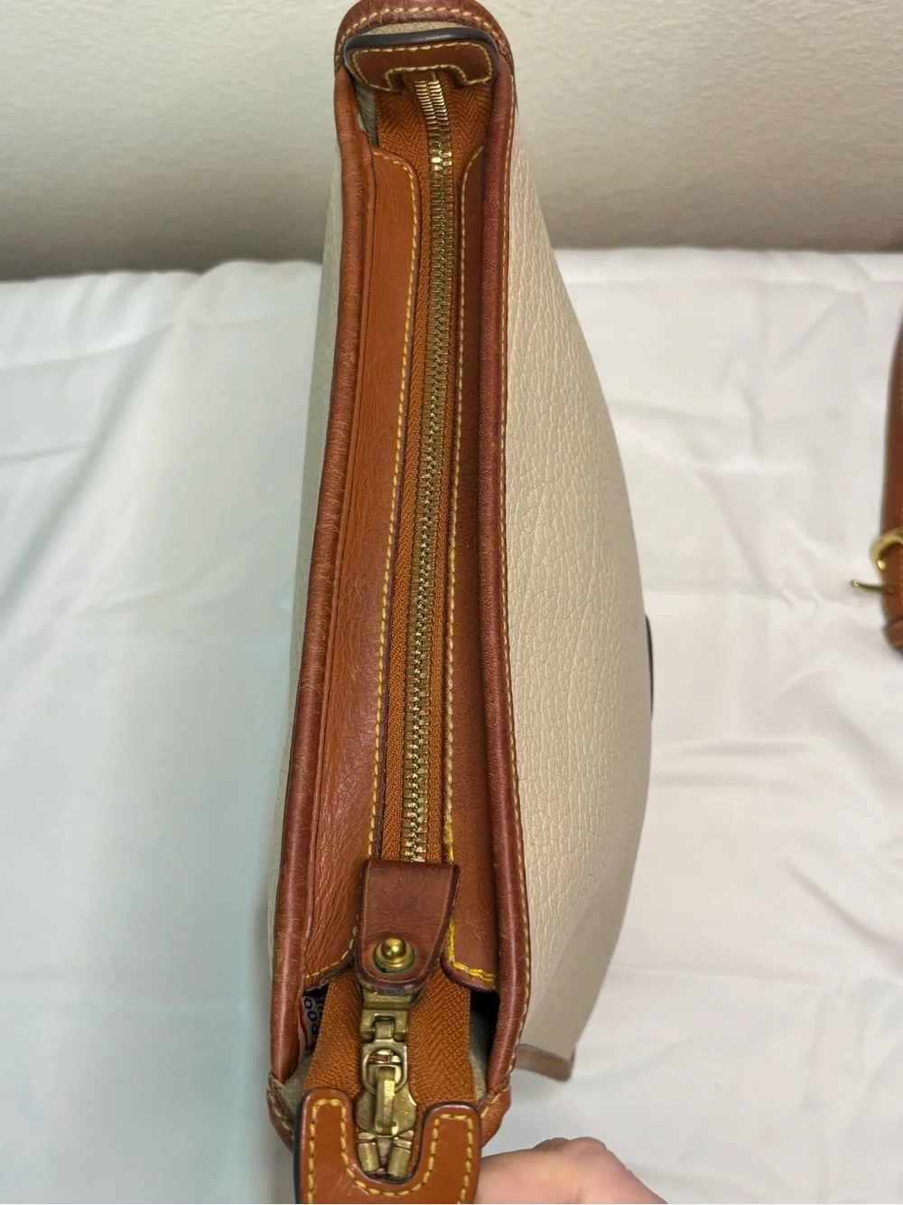 Vintage Dooney & Bourke Suede Interior Cream and Brown Pebble Leather Crossbody